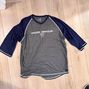 Under Armour Charcoal and Navy 3/4 sleeve baseball Performance Top